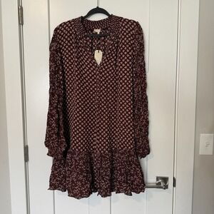 ByTimo Georgette Mini Dress NEW Burgundy Floral Print Women's Size Medium Flowy